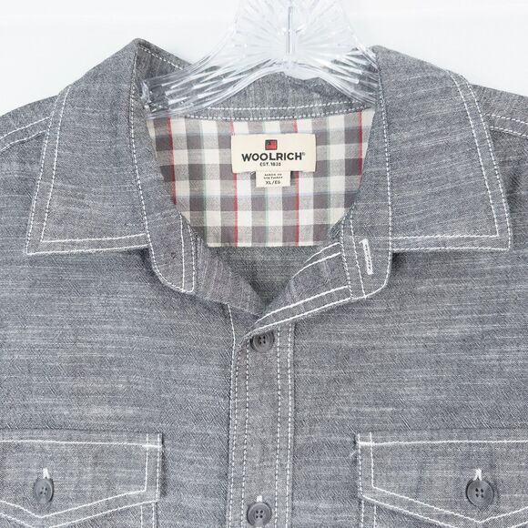 Woolrich Atlas Short Sleeve Button Front Shirt Mens XL Charcoal Cotton Pockets - Picture 5 of 12